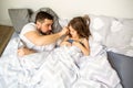 Dad and daughter have fun at home on the bed. Father`s Day. Royalty Free Stock Photo