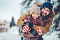 Dad with daughter outdoor in winter Royalty Free Stock Photo