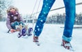 Dad with daughter outdoor in winter Royalty Free Stock Photo