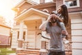 Dad with daughter outdoors Royalty Free Stock Photo