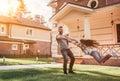 Dad with daughter outdoors Royalty Free Stock Photo