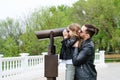 Dad and daughter walk around the city Royalty Free Stock Photo