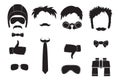 Dad day and men`s holidays. Funny characters without faces and accessories. Flat style. Vector icons set.