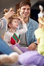 Dad enjoying playing with his little daughters at home. Family, playing, home, togetherness Royalty Free Stock Photo