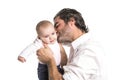 Dad is enjoying time with his childgirl in studio white background Royalty Free Stock Photo