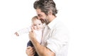 Dad is enjoying time with his childgirl in studio white background Royalty Free Stock Photo