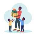 Dad giving gifts to kids 2D vector isolated illustration
