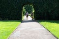 Dad and his daughter are walking in the park of the city of Nuremberg.