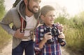 Dad with his son exploring new places Royalty Free Stock Photo