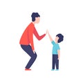 Dad and His Son Giving High Five to Each Other, Father Having Good Time with His Kid Vector Illustration