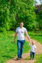 Dad with his son for a walk