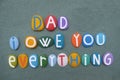 Dad, I owe you everything, creative message composed with multi colored stone letters