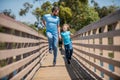 dad with kid on summer day. parenting and fatherhood. fathers day. happy father and son Royalty Free Stock Photo