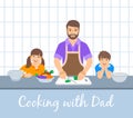 Dad with kids cooking dinner together in kitchen Royalty Free Stock Photo