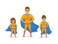 Dad and kids, cute boy and girl playing superheroes,dressed in super hero costumes Royalty Free Stock Photo