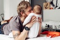 Dad and little son in the bedroom Royalty Free Stock Photo