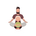 Dad and little son are sitting doing meditation. Isolated. Cartoon style. Royalty Free Stock Photo