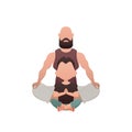 Dad with little son are sitting and doing yoga. Isolated. Cartoon style. Royalty Free Stock Photo