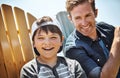 Dad is my best buddy for sure. Portrait of a little boy bonding with his father outdoors. Royalty Free Stock Photo