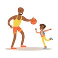 Dad Paying Basketball With Son, Loving Father Enjoying Good Quality Daddy Time With Happy Kid Royalty Free Stock Photo