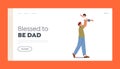 Dad Playing with Child Landing Page Template. Happy Father Character Tossing Up in the Air Little Baby. Family Fun