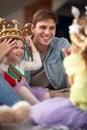 Dad playing with his little daughters at home. Family, playing, home, togetherness Royalty Free Stock Photo