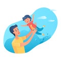 Dad playing with son flat characters Royalty Free Stock Photo