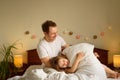 Daddy plays with his little daughter at home in the morning Royalty Free Stock Photo