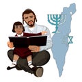 Dad reads the Talmud child sitting on hands Royalty Free Stock Photo