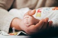 dad`s hand holds the handle of a child. trust and care, childhood and education, support in difficult times. Royalty Free Stock Photo