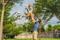 Dad and son on background of Fort Cornwallis in Georgetown, Penang, is a star fort built by the British East India Royalty Free Stock Photo