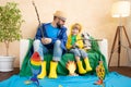 Dad and son enjoy a fishing trip Royalty Free Stock Photo