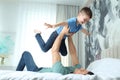 Dad and son having fun at home. Happy Father`s Day Royalty Free Stock Photo