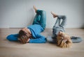 Dad and son relax at home, comfort and family time Royalty Free Stock Photo