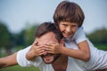 Dad and son resting outdoors Royalty Free Stock Photo