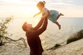 Dad spends time with cute daughter outdoors Royalty Free Stock Photo