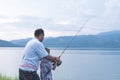 Dad teach his son fishing Royalty Free Stock Photo
