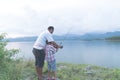 Dad teach his son fishing Royalty Free Stock Photo