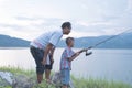 Dad teach his son fishing Royalty Free Stock Photo