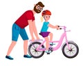 Dad teaches daughter to ride a bike Royalty Free Stock Photo