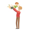 Dad Throwing Little Son In The Air, Illustration From Happy Loving Families Series