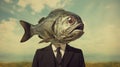 Dada Print: Man With Large Fish On Head - Satirical Wildlife Art