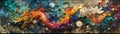 Dadaism art of a celestial dragon dances amidst abstract shapes and vibrant colors, Generative AI Illustration