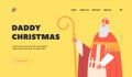 Daddy Christmas Landing Page Template. Holland Santa Claus Character in Red Traditional Costume and Curve Staff in Hand Royalty Free Stock Photo