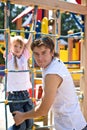 Daddy with daughter in park. Happy family. Royalty Free Stock Photo