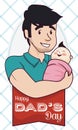 Daddy holding in Arms his Baby in Father's Day, Vector Illustration
