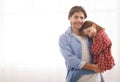 Daddy and little girl bonding over white background