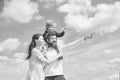 Daddy, mommy and child son. Happy family - child son playing with paper airplane. Portrait of happy father giving son Royalty Free Stock Photo