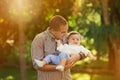 Daddy playing active games with his son outside Royalty Free Stock Photo