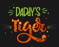 Daddy`s Tiger color hand draw calligraphy script lettering whith dots, splashes and whiskers decore Royalty Free Stock Photo